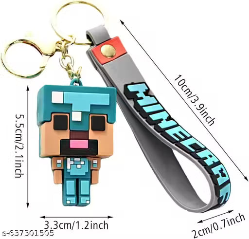 Minecraft Diamond Armor Steve Character Keychain with Pixelated Design