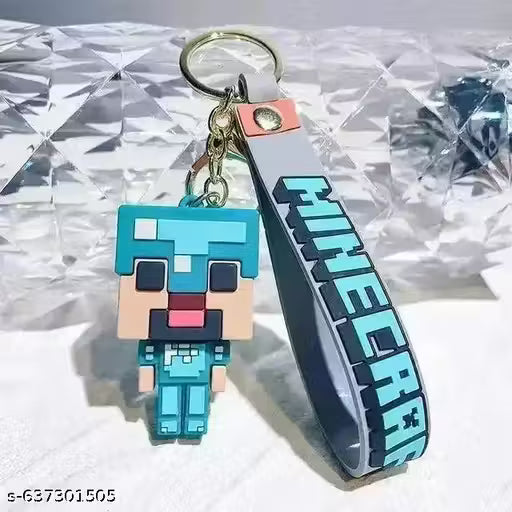 Minecraft Diamond Armor Steve Character Keychain with Pixelated Design