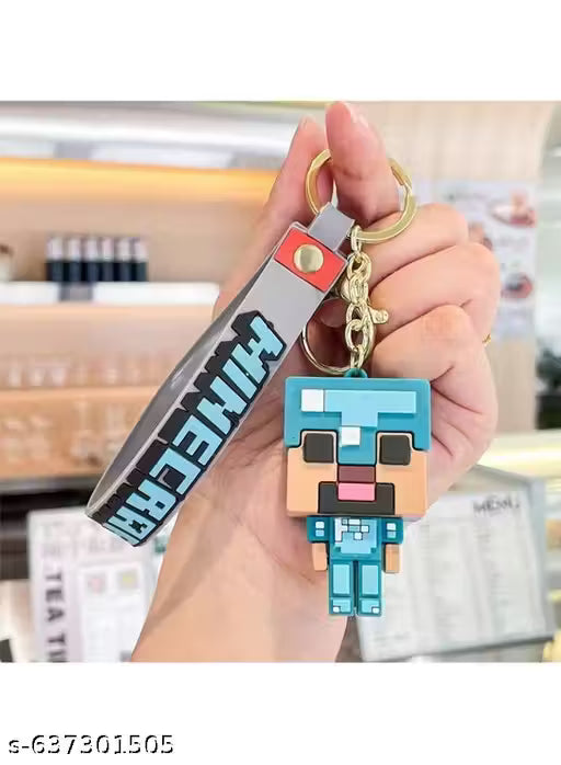 Minecraft Diamond Armor Steve Character Keychain with Pixelated Design